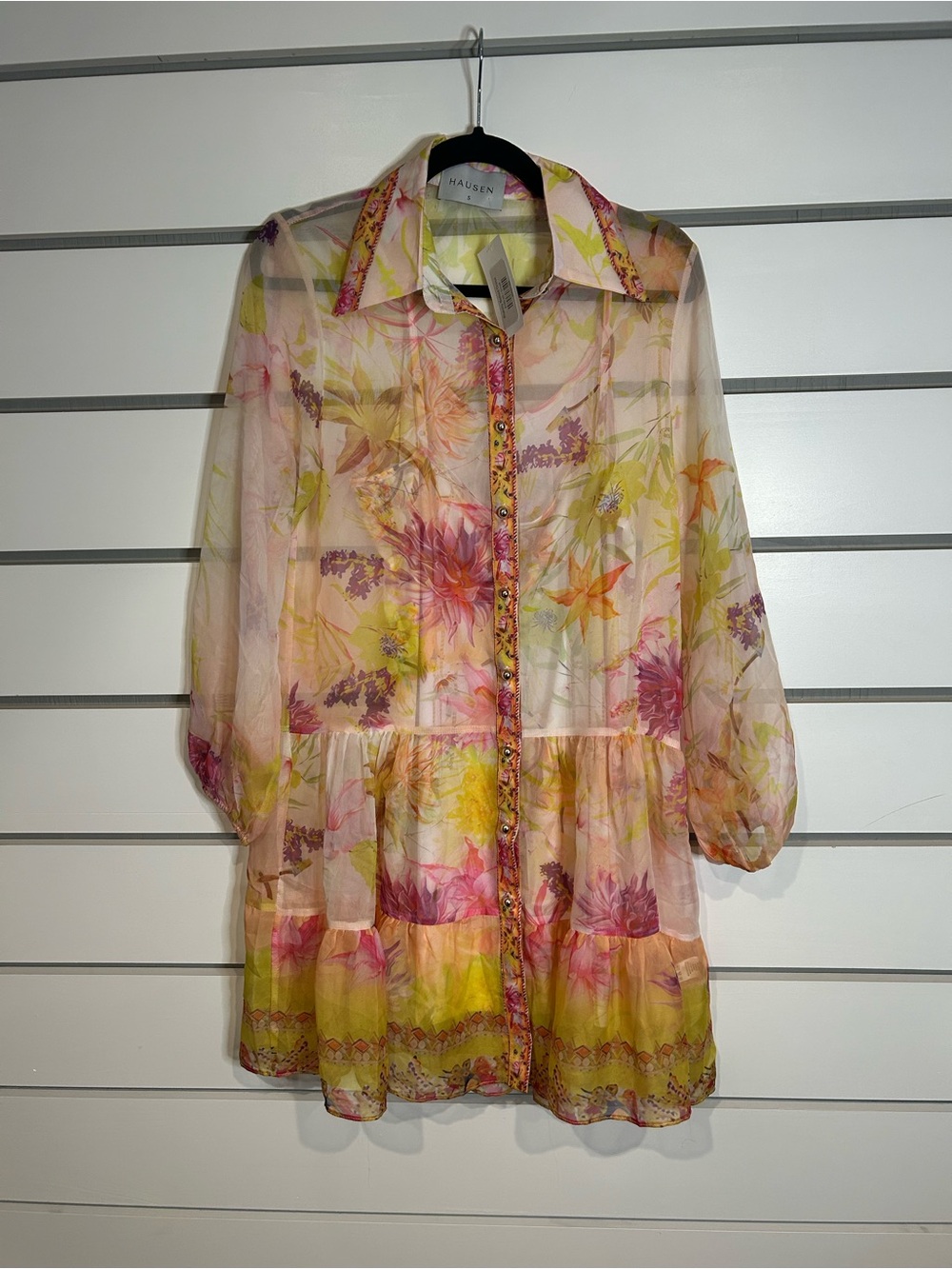 Sheer Floral Button-Front Dress in Pastel Multi by HALSEN